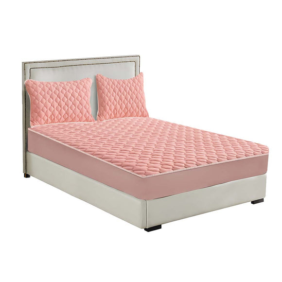 NNEAGS Pink 183cm Wide Mattress Cover Thick Quilted Fleece Stretchable Clover Design Bed Spread Sheet Protector with Pillow Covers