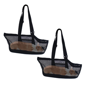 NNEAGS 2X Black Pet Carrier Bag Breathable Net Mesh Tote Pouch Dog Cat Travel Essentials