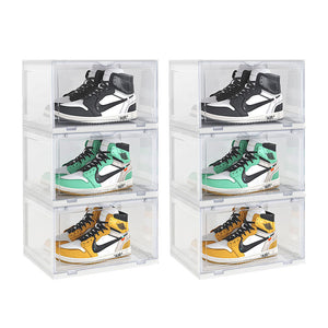 NNEAGS  2X 3 Tier Transparent Portable Shoe Organiser Sneaker Footwear Folding Plastic Bin Stackable Storage Box with Magnetic Door