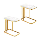NNEAGS 2X 30x50cm White Ceramic Sofa Side Square Mini Table w/ Gold Metal Legs