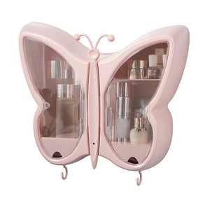 NNEAGS Pink Butterfly Shape Wall-Mounted Makeup Organiser Dustproof Waterproof Bathroom Storage Box Home Decor