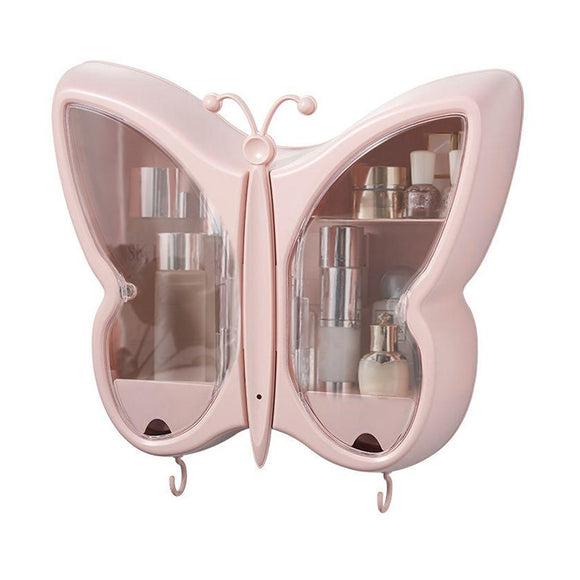 NNEAGS Pink Butterfly Shape Wall-Mounted Makeup Organiser Dustproof Waterproof Bathroom Storage Box Home Decor
