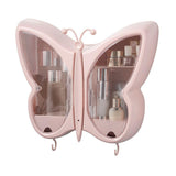 NNEAGS Pink Butterfly Shape Wall-Mounted Makeup Organiser Dustproof Waterproof Bathroom Storage Box Home Decor