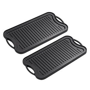 NNEAGS 2X 50.8cm Cast Iron Ridged Griddle Hot Plate Grill Pan BBQ Stovetop