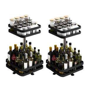 NNEAGS 2X 2 Tier Steel Black Square Rotating Multi-Function Kitchen Portable Storage Spice Seasoning Kitchen Countertop Organiser Shelf