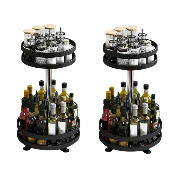 NNEAGS 2X 2 Tier Steel Black Round Rotating Multi-Function Kitchen Portable Storage Spice Seasoning Kitchen Countertop Organiser Shelf