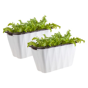 NNEAGS 2X 35cm Small White Rectangular Flowerpot Vegetable Herb Flower Outdoor Plastic Box Garden Decor
