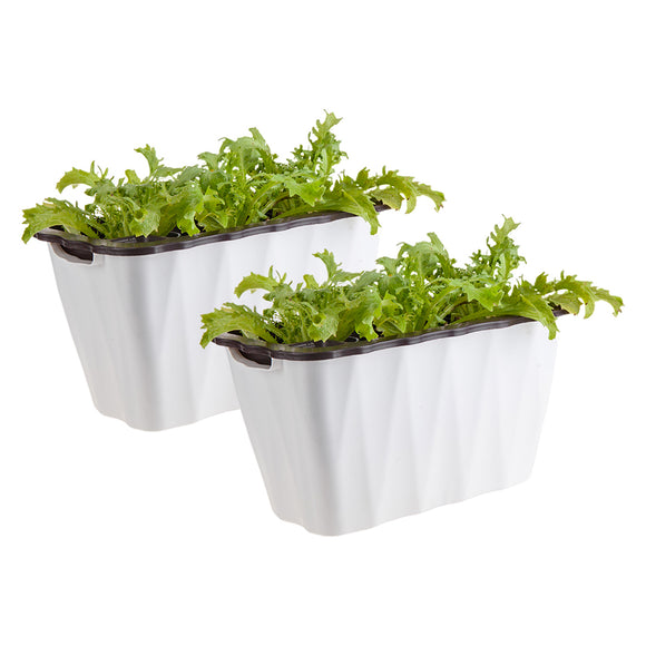 NNEAGS 2X 35cm Small White Rectangular Flowerpot Vegetable Herb Flower Outdoor Plastic Box Garden Decor