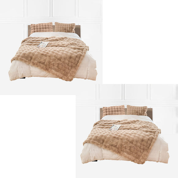NNEAGS 2X 200cm Light Camel Fur Fuzzy Super Soft and Cozy Fluffy Throw Blanket