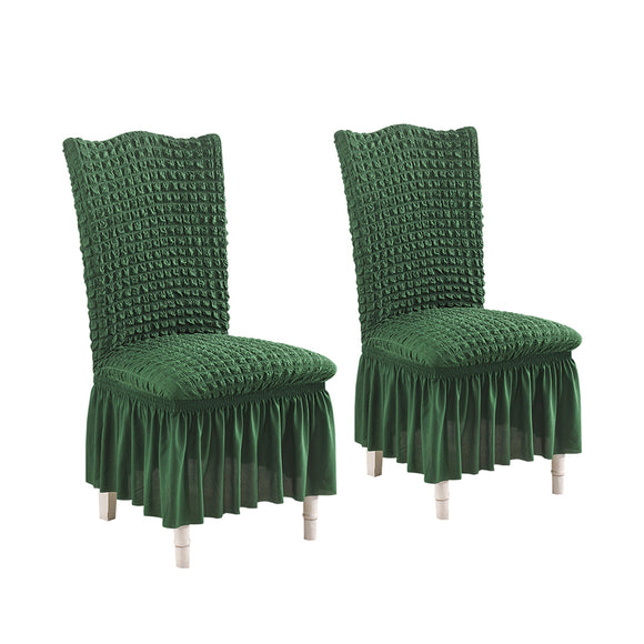 NNEAGS 2X Dark Green Chair Cover Seat Protector with Ruffle Skirt Stretch Slipcover Wedding Party Home Decor