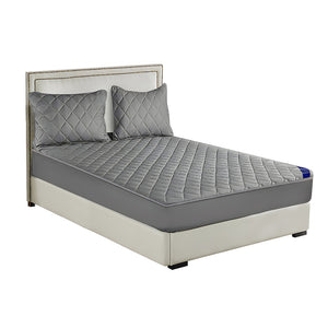 NNEAGS Grey 153cm Wide Cross-Hatch Mattress Cover Thick Quilted Stretchable Bed Spread Sheet Protector with Pillow Covers