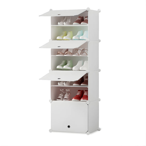 NNEAGS 7 Tier White Shoe Rack Organizer Sneaker Footwear Storage Stackable Stand Cabinet Portable Wardrobe with Cover