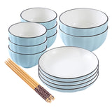 NNEAGS Blue Japanese Style Ceramic Dinnerware Crockery Soup Bowl Plate Server Kitchen Home Decor Set of 12