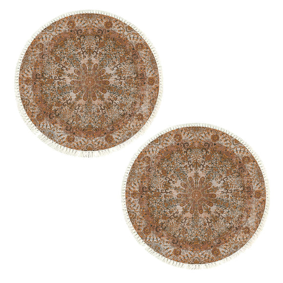 NNEAGS 2X 120cm Mandala Pattern Circle Area Rugs for Living Room Lounge, Anti-slip Doormat, Home Decor