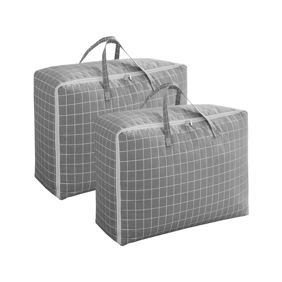 NNEAGS 2X Grey Plaid Large Storage Luggage Bag Double Zipper Foldable Travel Organiser Essentials