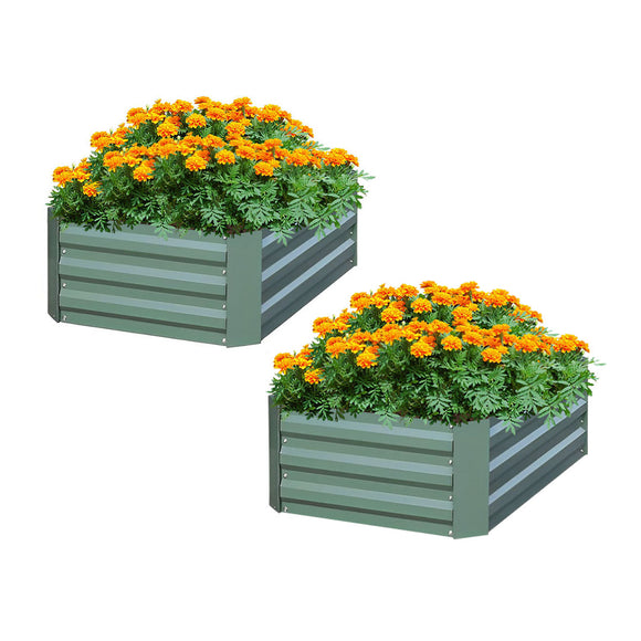 NNEAGS 2X 100cm Square Galvanised Raised Garden Bed Vegetable Herb Flower Outdoor Planter Box