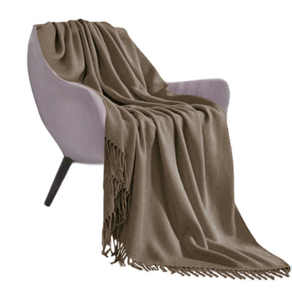 NNEAGS Coffee Acrylic Knitted Throw Blanket Solid Fringed Warm Cozy Woven Cover Couch Bed Sofa Home Decor