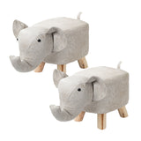 NNEAGS 2X Beige Children Bench Elephant Character Round Ottoman Stool Soft Small Comfy Seat Home Decor