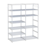 NNEAGS 12-Shelf Tier Shoe Storage Shelf Space-Saving Caddy Rack Organiser with Side Hooks White