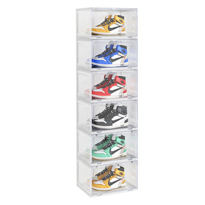 NNEAGS 6 Tier Transparent Portable Shoe Organiser Sneaker Footwear Folding Plastic Bin Stackable Storage Box with Magnetic Door