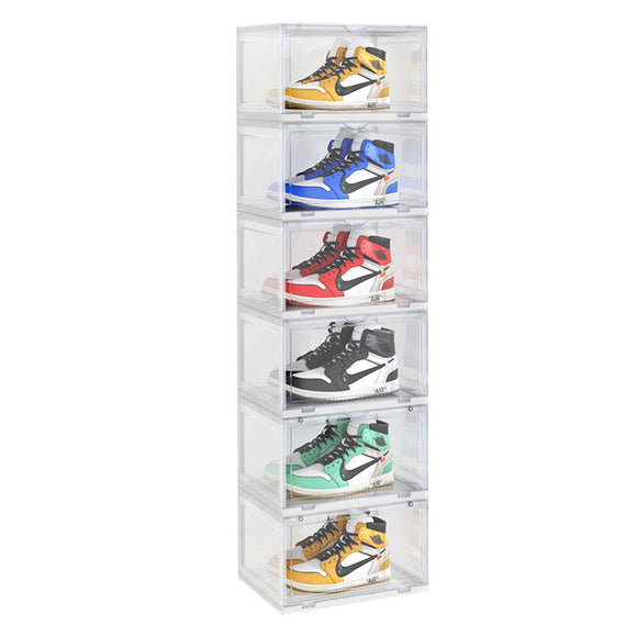 NNEAGS 6 Tier Transparent Portable Shoe Organiser Sneaker Footwear Folding Plastic Bin Stackable Storage Box with Magnetic Door