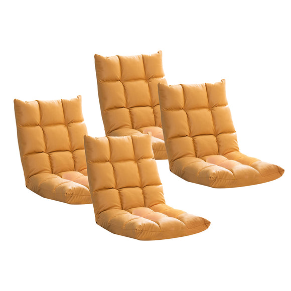 NNEAGS 4X Yellow Lounge Floor Recliner Adjustable Gaming Sofa Bed Foldable Indoor Outdoor Backrest Seat Home Office Decor