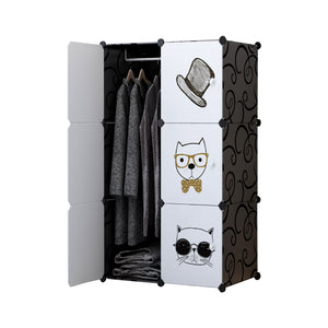 NNEAGS 6 Cubes Black Portable Wardrobe Divide-Grid Modular Storage Organiser Foldable Closet