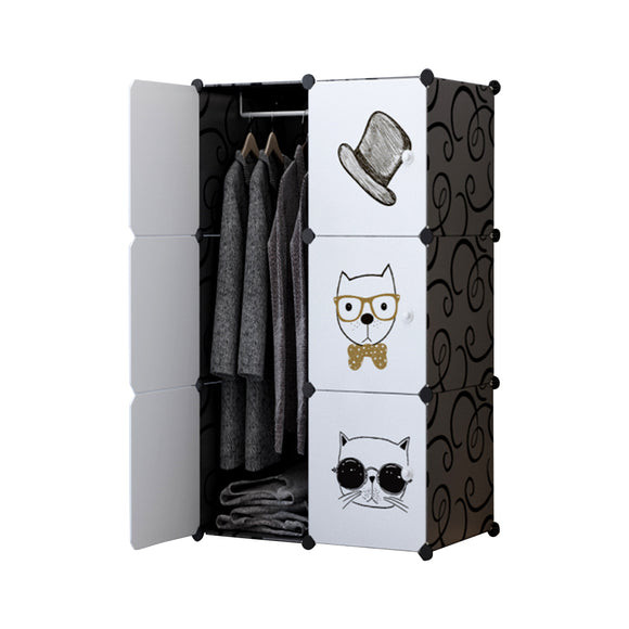 NNEAGS 6 Cubes Black Portable Wardrobe Divide-Grid Modular Storage Organiser Foldable Closet