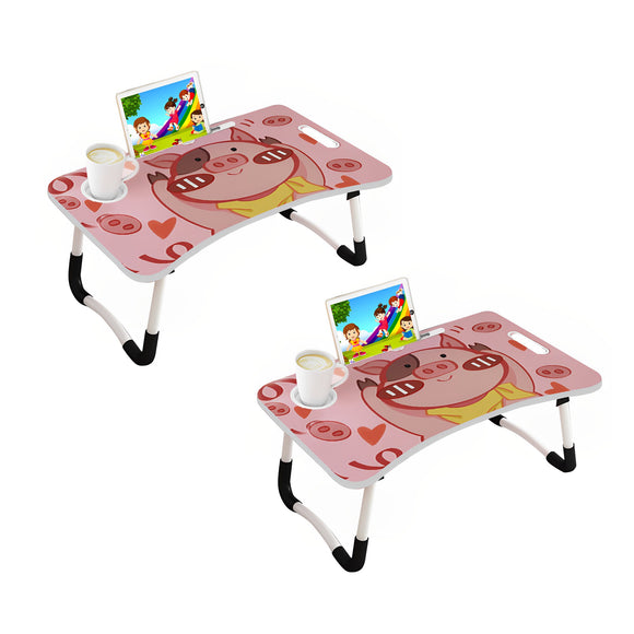 NNEAGS 2X Cute Pig Design Portable Bed Table Adjustable Foldable Bed Sofa Study Table Laptop Mini Desk with Drawer and Cup Slot Home Decor