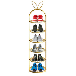 NNEAGS 6 Tier Bunny Ears Shape Gold Plated Metal Shoe Organizer Space Saving Portable Footwear Storage Shelf