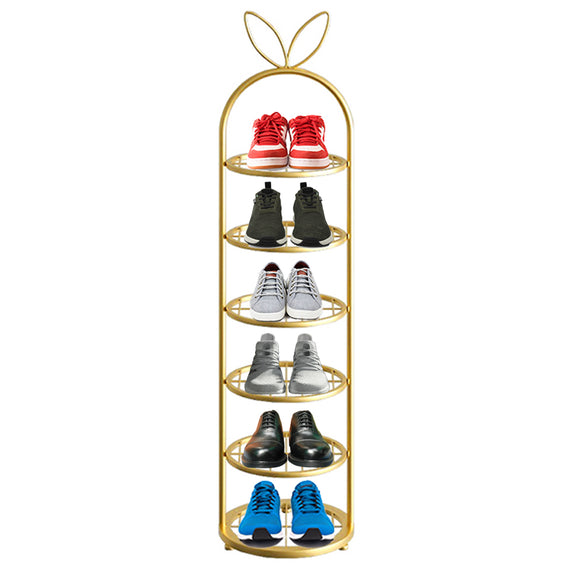 NNEAGS 6 Tier Bunny Ears Shape Gold Plated Metal Shoe Organizer Space Saving Portable Footwear Storage Shelf