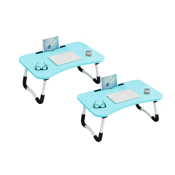 NNEAGS 2X Blue Portable Bed Table Adjustable Foldable Bed Sofa Study Table Laptop Mini Desk with Notebook Stand Card Slot Holder Home Decor