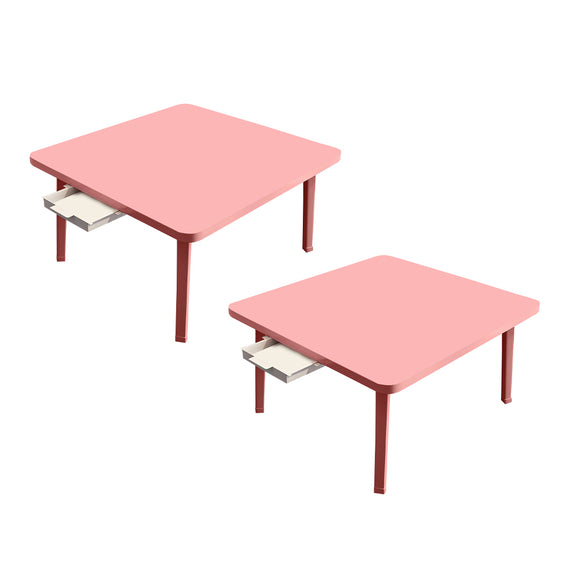 NNEAGS 2X Pink Portable Floor Table Small Square Space-Saving Mini Desk Home Decor