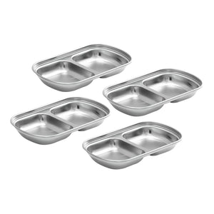 NNEAGS 15cm Silver Sauce Pan with Two Compartments Divided Sauce Dish Kitchen Essential