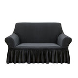 NNEAGS 2-Seater Dark Grey Sofa Cover with Ruffled Skirt Couch Protector High Stretch Lounge Slipcover Home Decor