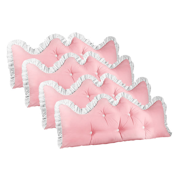 NNEAGS 4X 180cm Pink Princess Bed Pillow Headboard Backrest Bedside Tatami Sofa Cushion with Ruffle Lace Home Decor