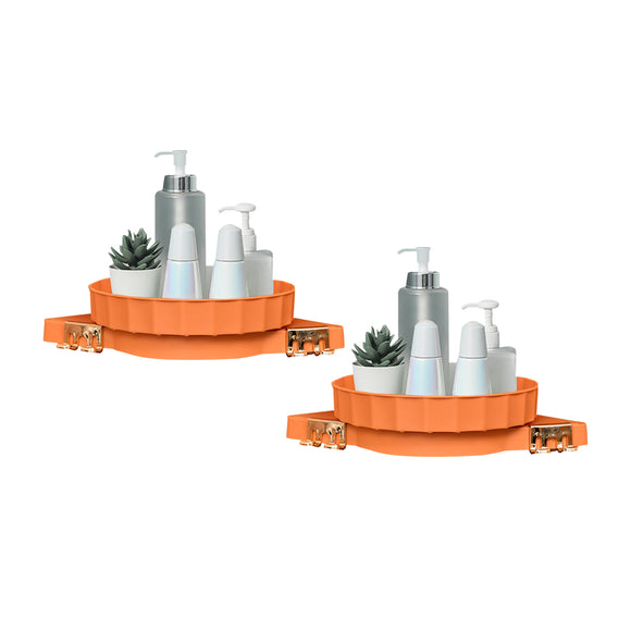 NNEAGS 2X Orange 360 Degree Wall-Mounted Rotating Bathroom Organiser Corner Vanity Rack Toilet Adhesive Storage Shelf