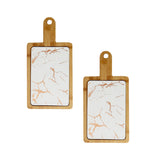 NNEAGS 2X 33.5cm White Square Wooden Serving Tray Slate Steak Serving Platter Chopping Board Paddle Home Decor