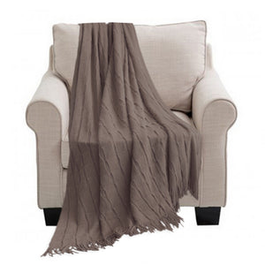 NNEAGS Coffee Textured Knitted Throw Blanket Warm Cozy Woven Cover Couch Bed Sofa Home Decor with Tassels