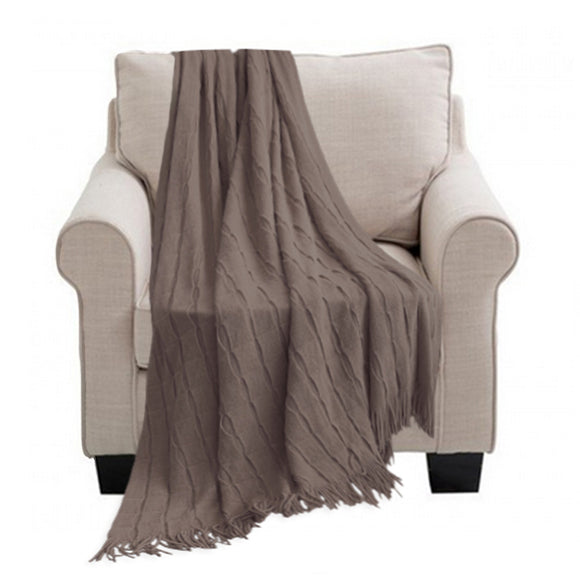 NNEAGS Coffee Textured Knitted Throw Blanket Warm Cozy Woven Cover Couch Bed Sofa Home Decor with Tassels