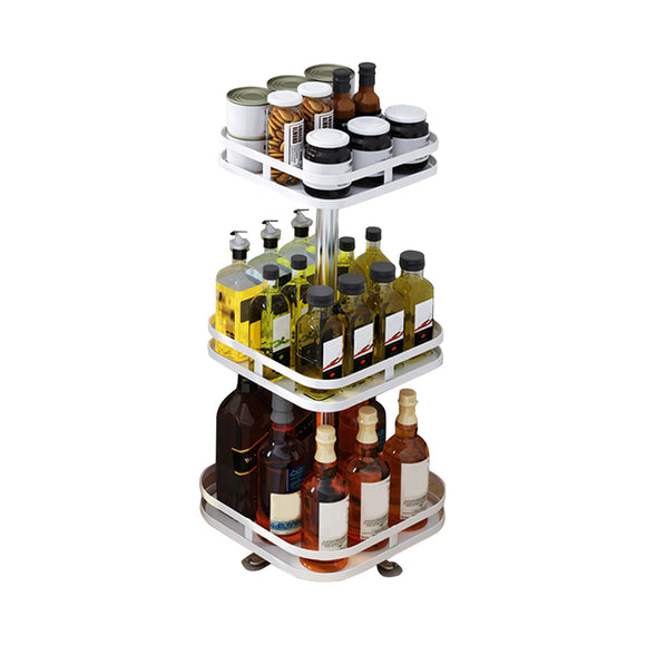 NNEAGS 3 Tier Steel White Square Rotating Multi-Function Kitchen Portable Storage Spice Seasoning Kitchen Countertop Organiser Shelf