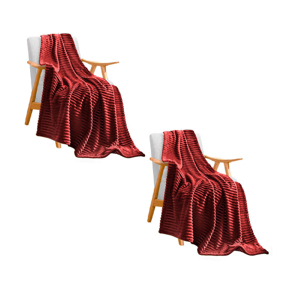 NNEAGS 2X Burgundy Throw Blanket Warm Cozy Striped Pattern Thin Flannel Coverlet Fleece Bed Sofa Comforter
