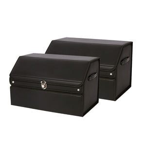 NNEAGS 2X 56cm Leather Car Boot Collapsible Foldable Trunk Cargo Organizer Portable Storage Box with Lock Black