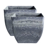 NNEAGS 2X 27cm Weathered Grey Square Resin Plant Flower Pot in Cement Pattern Planter Cachepot for Indoor Home Office