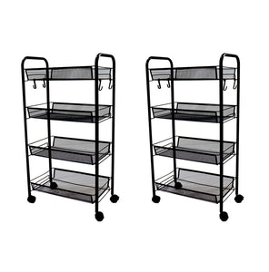NNEAGS 2X 4 Tier Steel Black Bee Mesh Kitchen Cart Multi-Functional Shelves Portable Storage Organizer with Wheels