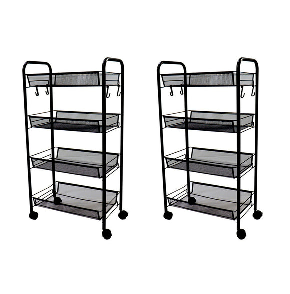 NNEAGS 2X 4 Tier Steel Black Bee Mesh Kitchen Cart Multi-Functional Shelves Portable Storage Organizer with Wheels