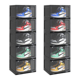 NNEAGS 2X 5 Tier Black Portable Shoe Organiser Sneaker Footwear Folding Plastic Bin Stackable Storage Box with Magnetic Door