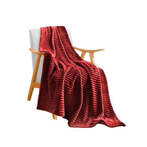 NNEAGS Burgundy Throw Blanket Warm Cozy Striped Pattern Thin Flannel Coverlet Fleece Bed Sofa Comforter