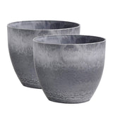 NNEAGS 2X 32cm Weathered Grey Round Resin Plant Flower Pot in Cement Pattern Planter Cachepot for Indoor Home Office
