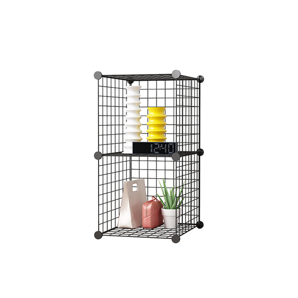 NNEAGS Black Portable 2 Tier Cube Storage Organiser Foldable DIY Modular Grid Space Saving Shelf